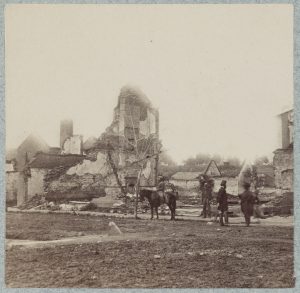 Pictured here is views of Fredericksburg Virginia, showing destruction of houses by bombardment on December 13, 1862.