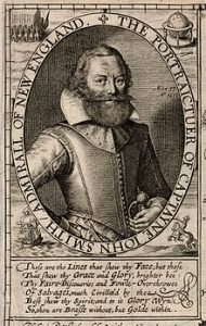 Pictured is John Smith in an illustration from The Generall Historie of Virginia, New England, and the Summer Isles.(
