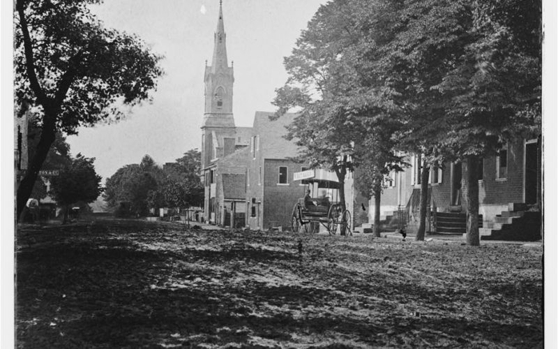 A view from down Princess Anne Street, you can see the spire of the Baptist Church built by the White Population of the old site Shiloh Church.