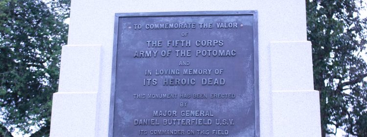 Pictured is the plaque dedicated to the fifth army corps of the Potomac