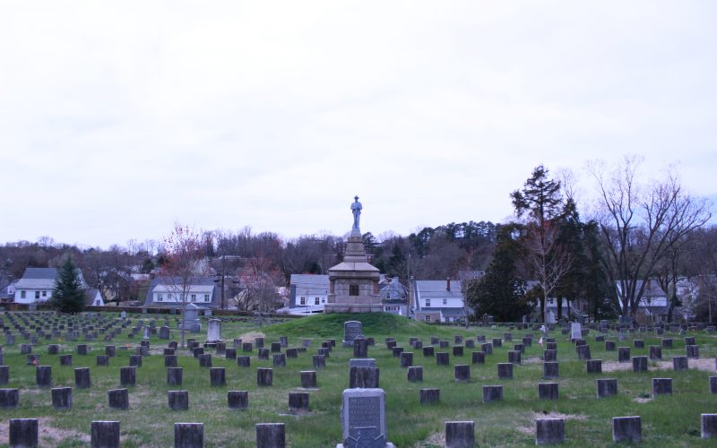 Pictured here is the To the Confederate Dead Monument with a view of the Confederate Cemetery
