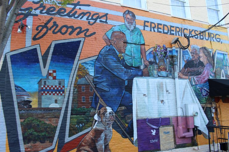 Pictured here is the mural in Fredericksburg viewed from Caroline Street