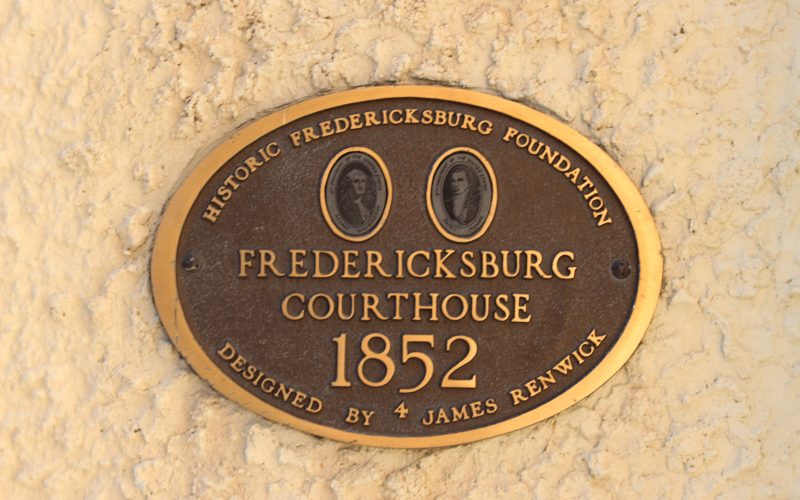 Pictured here is the Fredericksburg Courthouse building marker