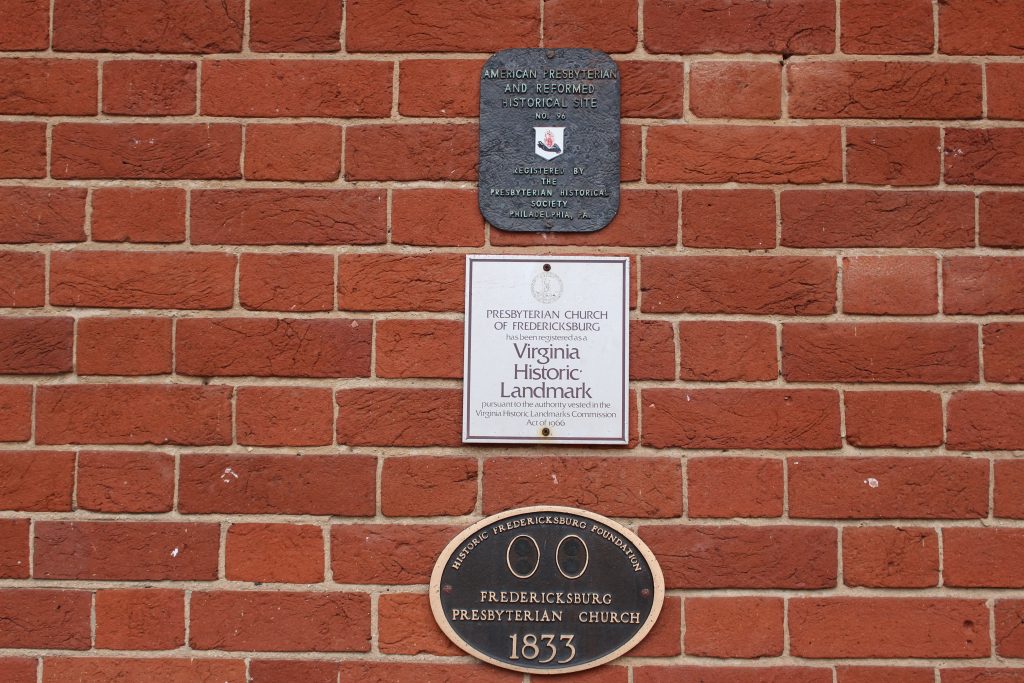 Pictured here is the Fredericksburg Presbyterian Church Building Markers